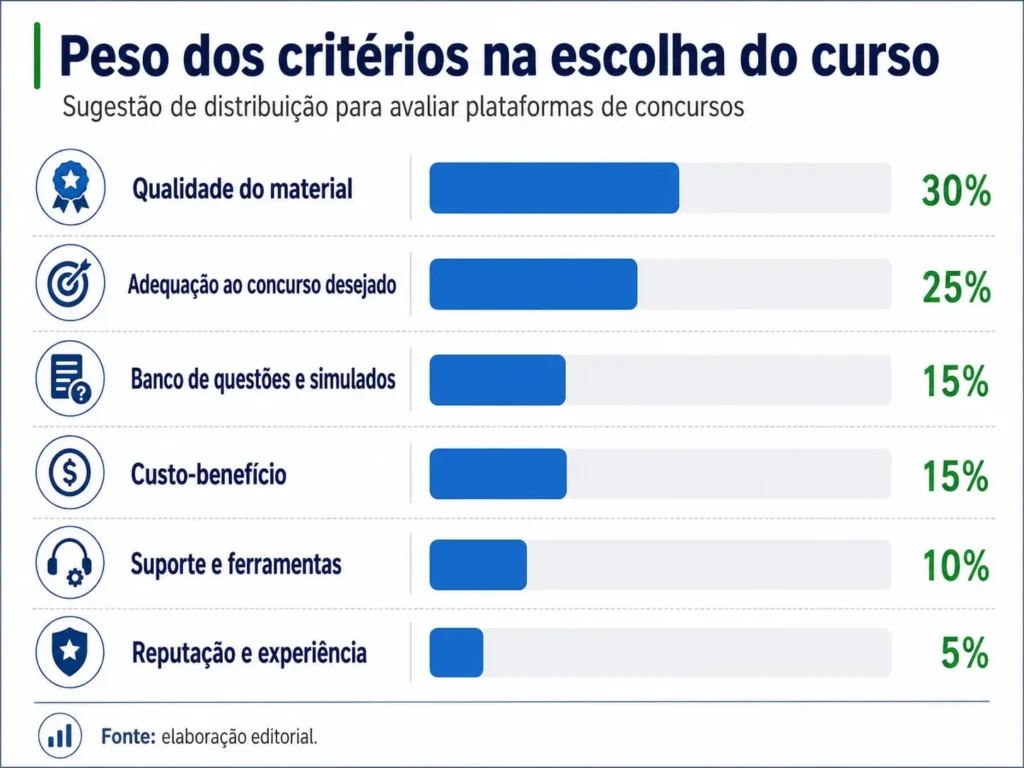 Gráfico com o peso dos critérios para escolher um curso para concurso