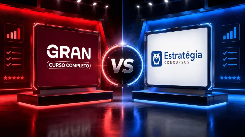 Imagem comparando Gran Cursos e Estratégia Concursos para preparação em concursos públicos